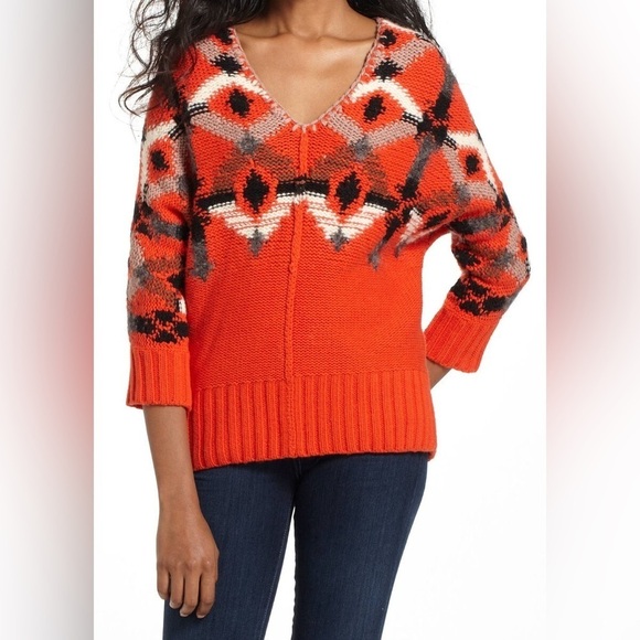 Anthropologie Sweaters - Fiets Voor 2 Cadmium Geometry Sweater Size XS Orange ANTHROPOLOGIE